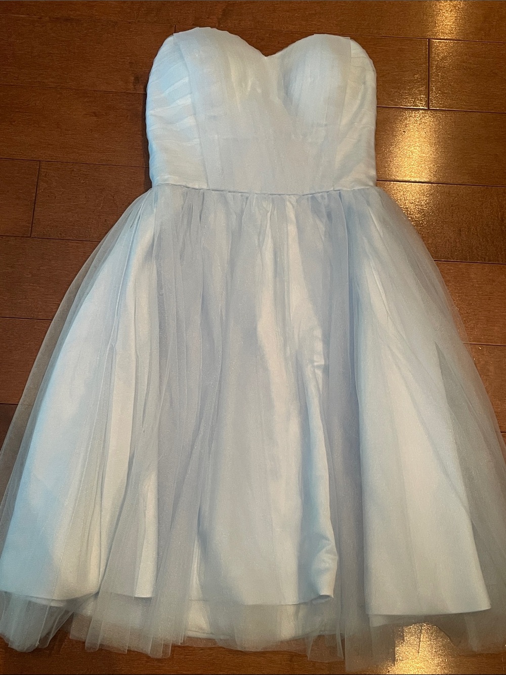 Strapless Light Blue Tulle Formal Dress